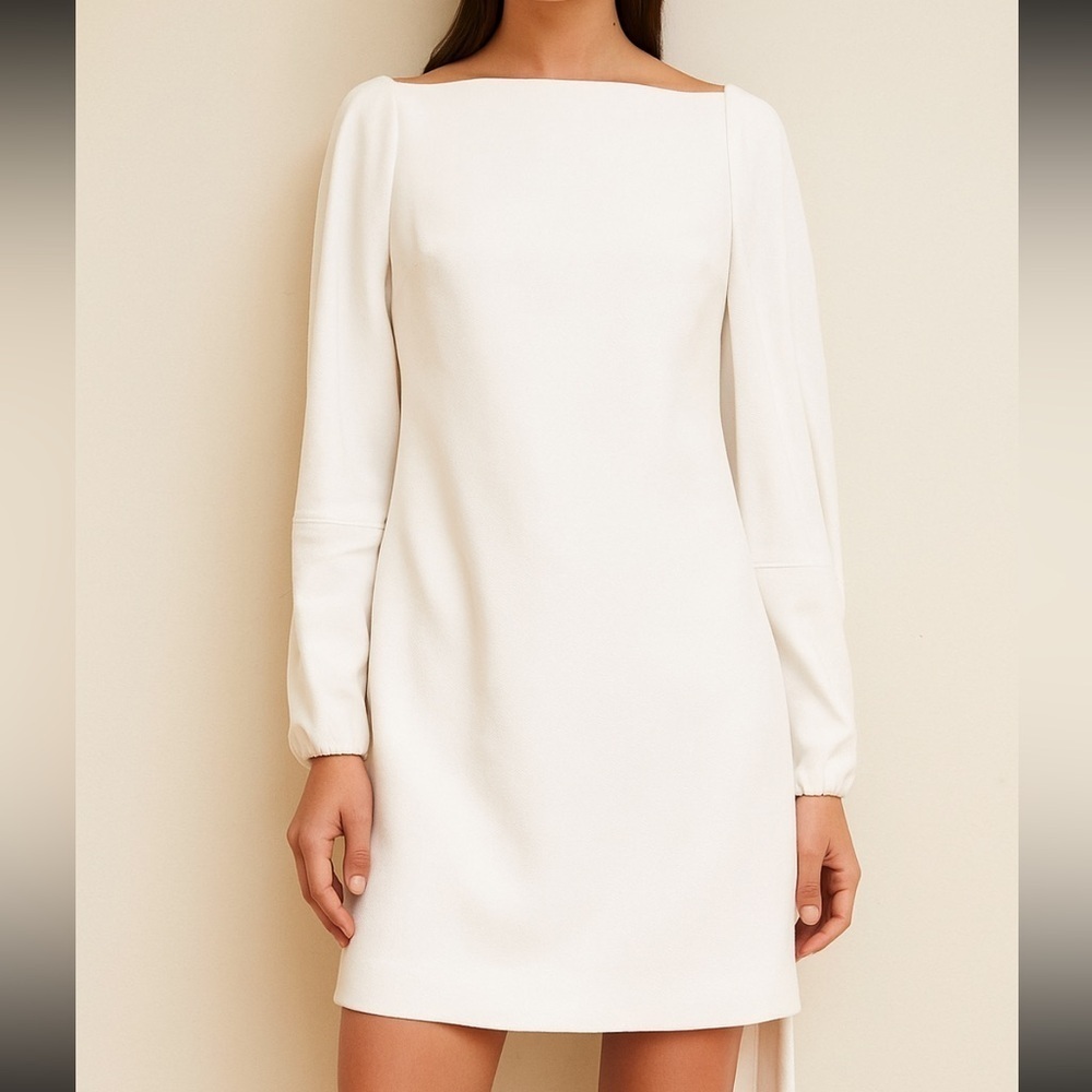Rosetta Getty White Long Balloon Sleeve Boatneck Dress SIZE 4 NEW WITH TAGS